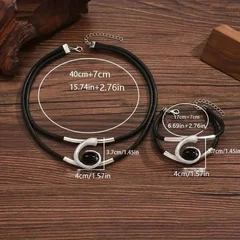 Bohemian Hand-Woven Leather Bracelet and Necklace Set with Alloy Magnetic Clasp-4