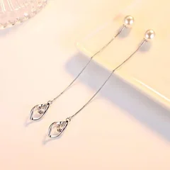 Vintage Korean Style Pearl Zircon Tassel Dangle Earrings for Women-8