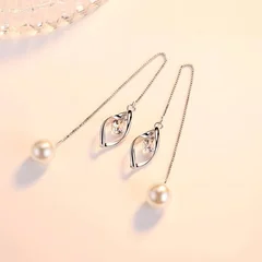 Vintage Korean Style Pearl Zircon Tassel Dangle Earrings for Women-6
