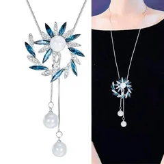 Geometric Crystal Pendant Sweater Chain Necklace for Women-10