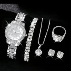 6-teiliges Damen-Set mit Strass-Quarz-Analoguhr und Schmuck-16