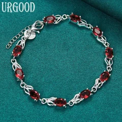 925 Sterling Silver Red AAA Zircon Bracelet-2