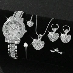 6-teiliges Damen-Set mit Strass-Quarz-Analoguhr und Schmuck-7
