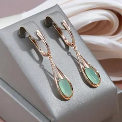 Kinel Green Cubic Zirconia Long Drop Earrings for Women-9