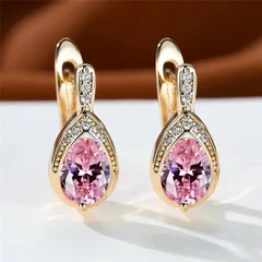 Teardrop Stone Dangle Earrings in Gold Color for Women-7
