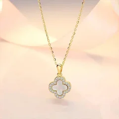 Four-Leaf Clover Rhinestone Pendant Necklace for Women-4
