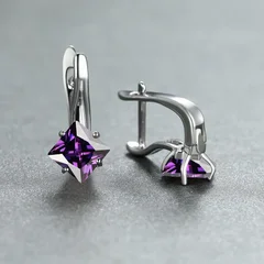 Brincos de Noivado com Pedra Azul-Água de Corte Diamante na Cor Dourada-8