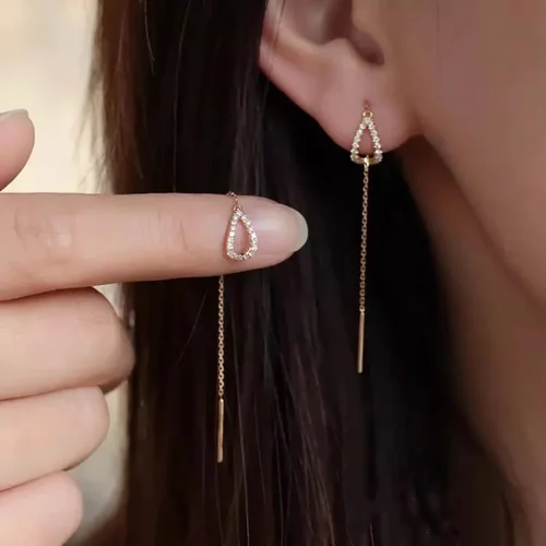 Luxury Hypoallergenic Glass & Zinc Alloy Teardrop Ear Chain Earrings for Women