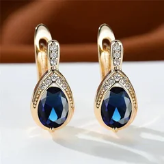 Teardrop Stone Dangle Earrings in Gold Color for Women-6