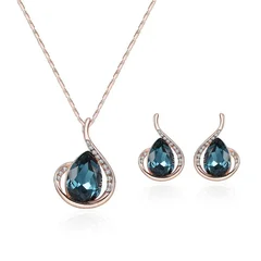 Elegant Waterdrop Pendant Necklace and Hook Earrings Jewelry Set for Women-7