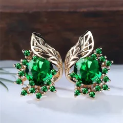 Bohemian Leaf Flower Black Zircon Hoop Earrings for Women-6