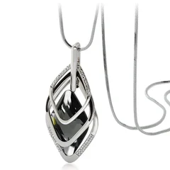 Geometric Crystal Pendant Sweater Chain Necklace for Women-2