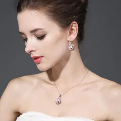 Seniko Freshwater Pearl Necklace with Geometric Cage Pendant-2