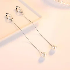 Vintage Korean Style Pearl Zircon Tassel Dangle Earrings for Women-9