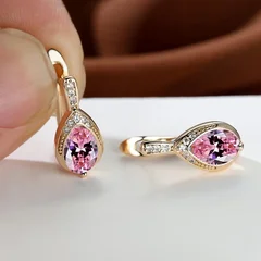 Teardrop Stone Dangle Earrings in Gold Color for Women-14