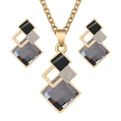 Crystal Pendant Necklace and Earrings Set for Women-5