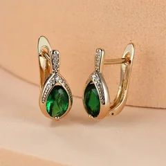 Teardrop Stone Dangle Earrings in Gold Color for Women-2