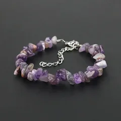 Natural Amethyst Irregular Chip Bead Stretch Bracelet-3