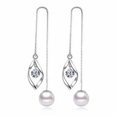 Vintage Korean Style Pearl Zircon Tassel Dangle Earrings for Women-5