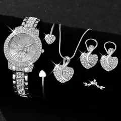 6-teiliges Damen-Set mit Strass-Quarz-Analoguhr und Schmuck-13