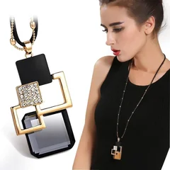 Geometric Crystal Pendant Sweater Chain Necklace for Women-9