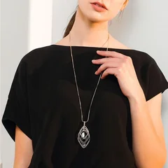 Geometric Crystal Pendant Sweater Chain Necklace for Women-5