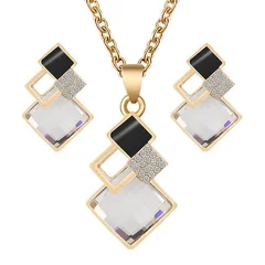 Crystal Pendant Necklace and Earrings Set for Women-3