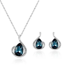 Elegant Waterdrop Pendant Necklace and Hook Earrings Jewelry Set for Women-8
