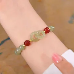 Natural Jade Bead Bracelet with Heart Charm-8