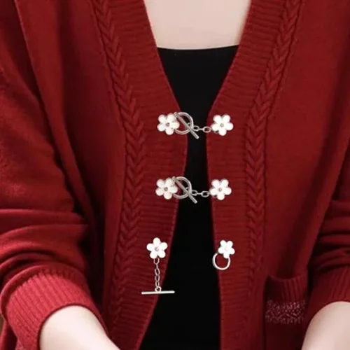 5 Pcs Decorative No-Sew Button Pins for Cardigans and Sweaters