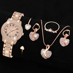 6-teiliges Damen-Set mit Strass-Quarz-Analoguhr und Schmuck-10