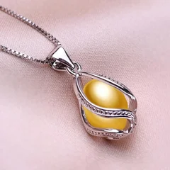 Seniko Freshwater Pearl Necklace with Geometric Cage Pendant-8