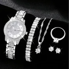 6-teiliges Damen-Set mit Strass-Quarz-Analoguhr und Schmuck-11