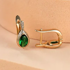 Teardrop Stone Dangle Earrings in Gold Color for Women-3