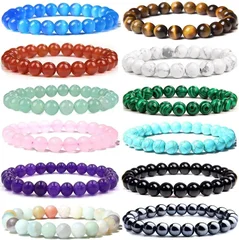 Natural Lapis Lazuli Stone Beads Elastic Bracelet for Men & Women-2
