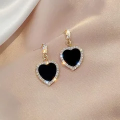 KSRA Black Geometric Heart Crystal Drop Earrings-1