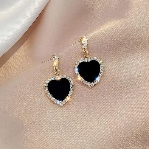 KSRA Black Geometric Heart Crystal Drop Earrings
