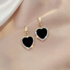 KSRA Black Geometric Heart Crystal Drop Earrings-4