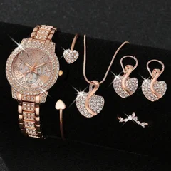 6-teiliges Damen-Set mit Strass-Quarz-Analoguhr und Schmuck-9