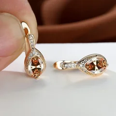 Teardrop Stone Dangle Earrings in Gold Color for Women-12