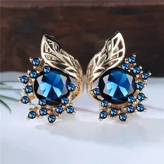 Bohemian Leaf Flower Black Zircon Hoop Earrings for Women-5