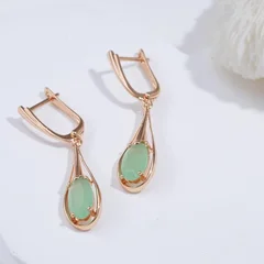 Kinel Green Cubic Zirconia Long Drop Earrings for Women-6