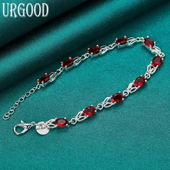 925 Sterling Silver Red AAA Zircon Bracelet-5