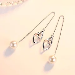 Vintage Korean Style Pearl Zircon Tassel Dangle Earrings for Women-2