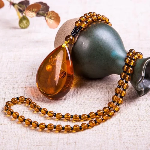 Amber Flotation Brine Beeswax Beads Resin Necklace