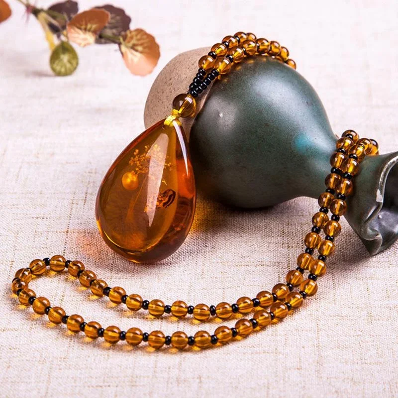 Amber Flotation Brine Beeswax Beads Resin Necklace