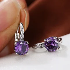 7mm Round Cut Glass Stone Hook Drop Dangle Earrings-18
