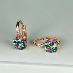 7mm Round Cut Glass Stone Hook Drop Dangle Earrings-7