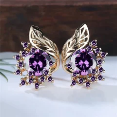 Bohemian Leaf Flower Black Zircon Hoop Earrings for Women-8