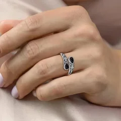 Moonstone Spoon Ring Victorian Retro Relief Bow Posy Adjustable Ring-3